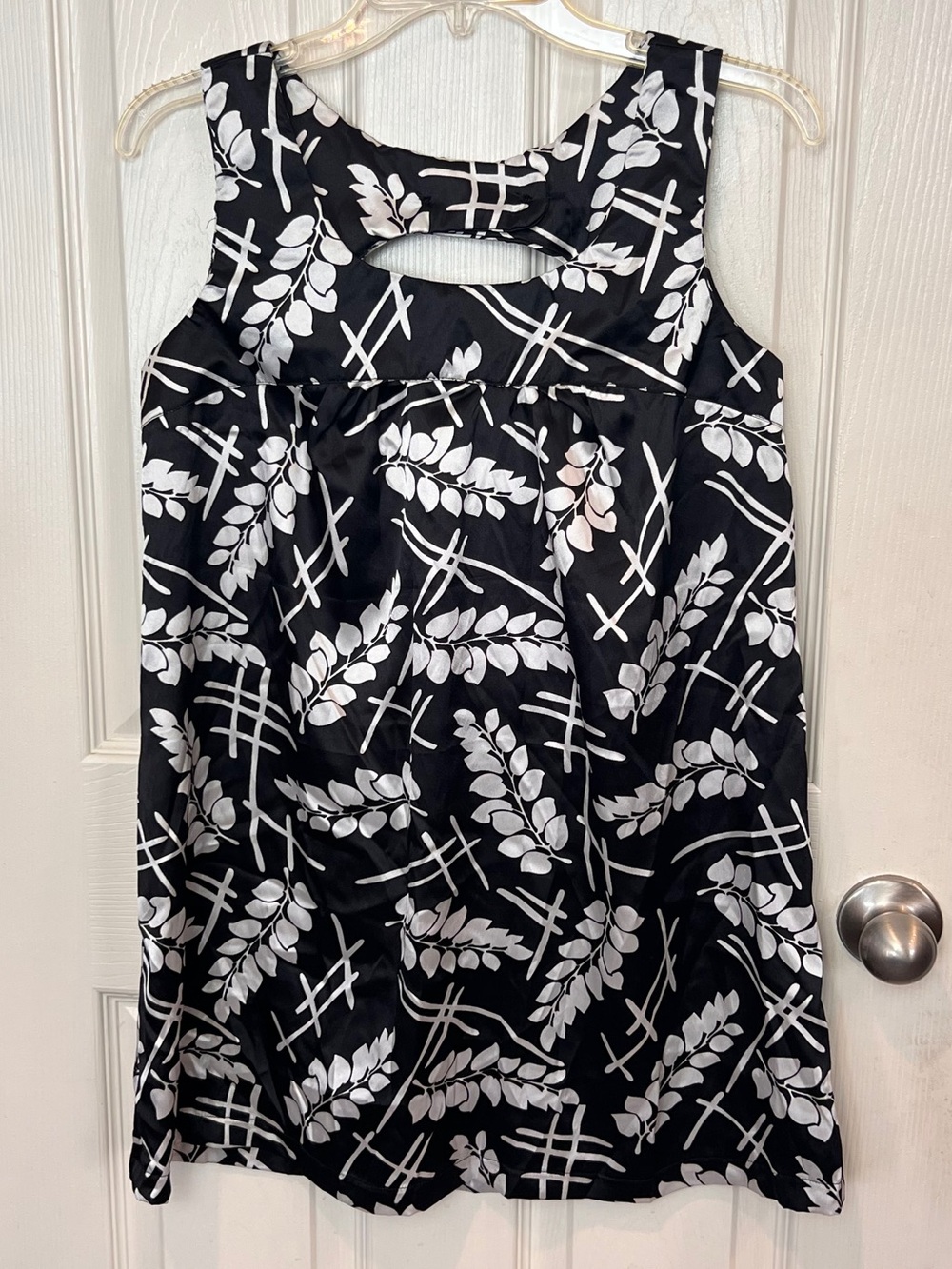 Tramp Y2K Black White Floral Grid Cutout Back Tie Swing Tunic Top Size Large